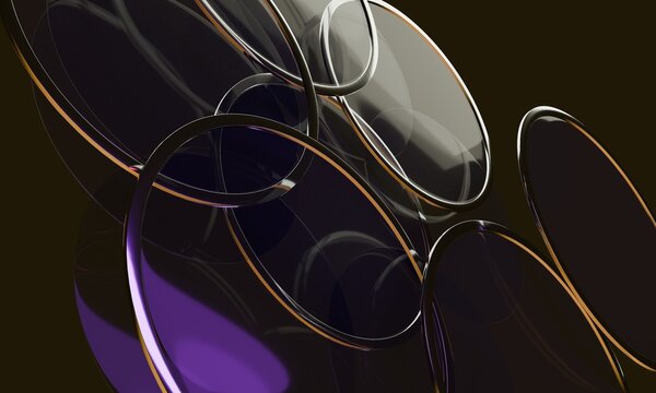 Diagonal silver 3D rings with violet glints