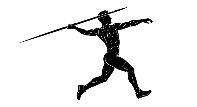 Javelin thrower athlete black silhouette vector, track and field sports player icon, athletics competition graphic isolated on white