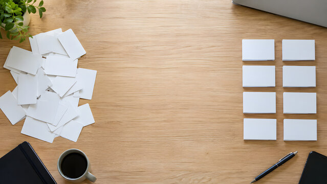 Blank cards in loose and ordered groups with central copy space