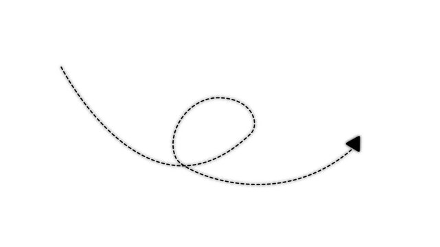 Animated dotted line arrow path with loop motion on white background