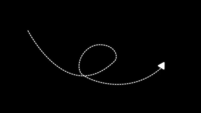 Animated white dashed loop arrow path overlay on transparent background, line