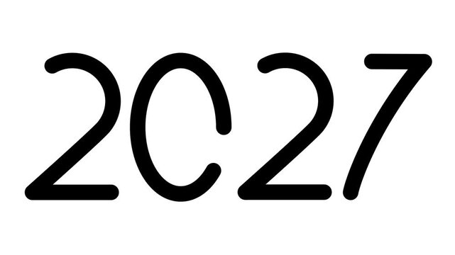 Animated black symbol of numbers 2027 year. Icon is drawn. Looped video. Vector illustration isolated on white background. 