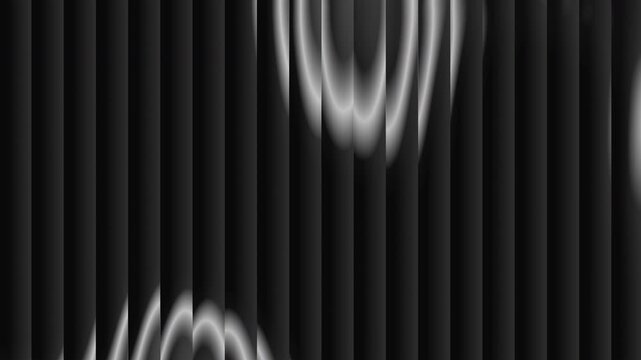 Black and white gradients through fluted glass-like panels, with soft curved highlights and dark copy space. Elegant abstract title background, seamless loop.