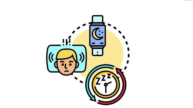 Sleep monitoring concept depicting a person experiencing difficulties sleeping. While a smart device tracks rest cycles
