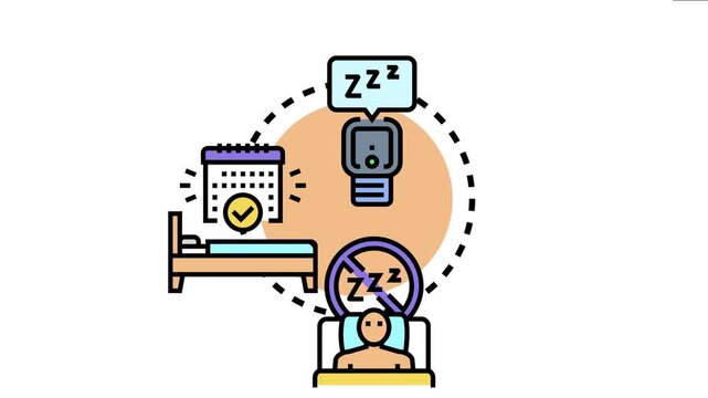 Concept depicting sleep monitoring, establishing consistent bedtime schedules, and addressing challenges related to sleeplessness or poor sleep quality using modern technology solutions