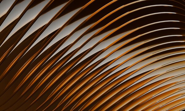Sweeping copper 3D slats in a curved rhythm