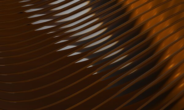 Dark bronze 3D fins with light slipping through gaps
