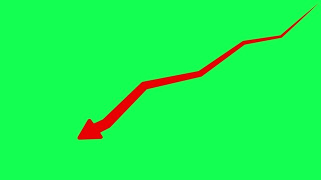 Red downward trend arrow animation on green screen for financial analysis and market decline reports