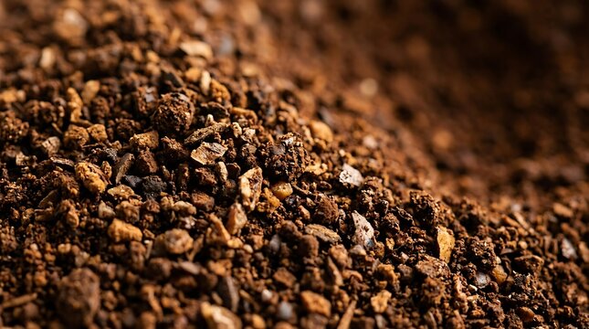 Macro Close-up Texture View of Freshly Ground Organic Coffee Beans