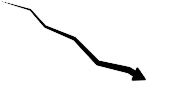 Financial market downtrend graph animation: declining economic chart arrow showing loss, recession, and negative business performance
