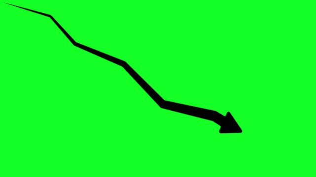 Financial downtrend graph arrow animation on green screen for business analysis decline