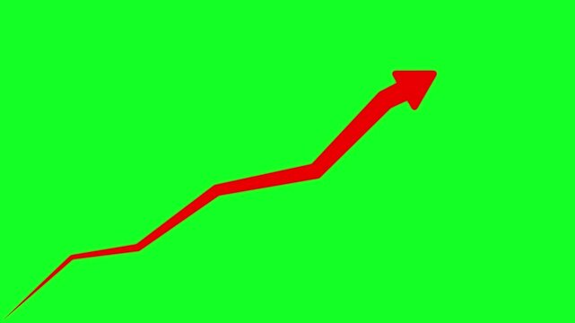 Red rising financial growth arrow graph animation on green screen for easy chroma key compositing business