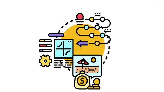 Strategic planning process icon goal setting, analyzing data, making financial decisions, optimizing resources, and mapping out future steps for growth and success