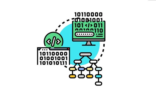 Next gen software programming language defining innovative solutions for digital transformation, representing structured data and code development for modern computer applications