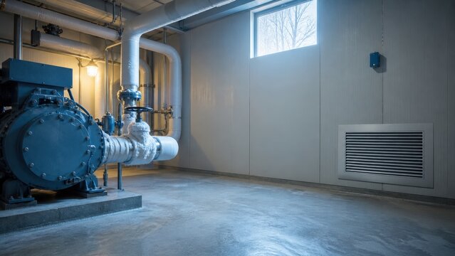 Cold storage ammonia leak prevention equipment in an empty compressor room