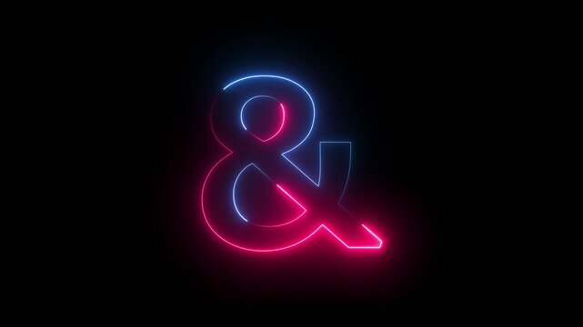 Animated neon ampersand symbol. Glowing Font - And Symbol, animated  goloing neon and red  alphabet symbol on black background 4k video.