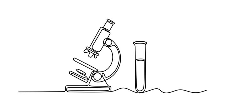 Continuous single line drawing of a microscope and a test tube for science research and laboratory experimentation