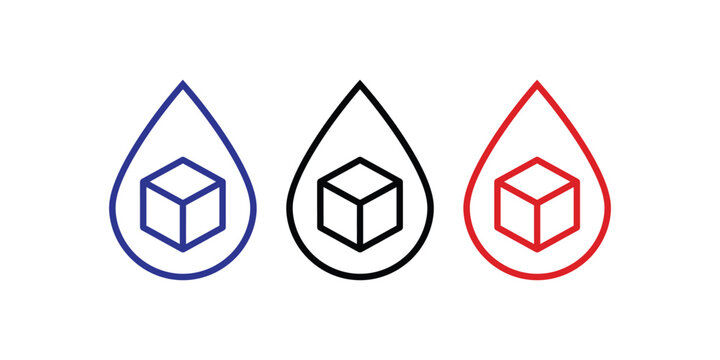 Set of three ice cube icons in water drop shapes
