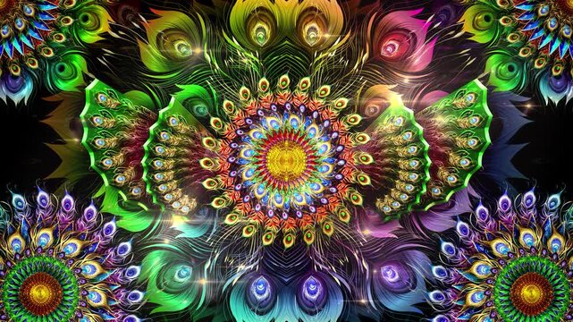 Peacock Ornaments - Vibrant Peacock Feather Mandala Abstract Loop Background