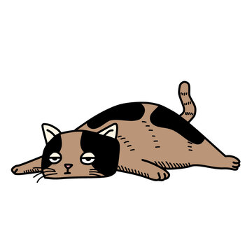 Lazy cat lying flat on floor cartoon vector art
