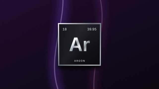 Argon element periodic table silver plaque on a purple background