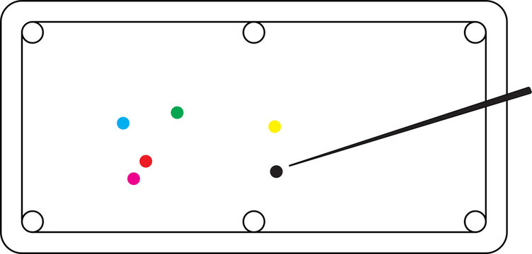 Minimalist Billiards Table with Cue Stick and Colored Balls &ndash; Flat 2D Vector Illustration