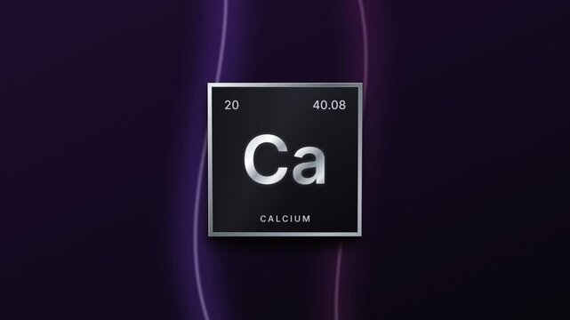 Calcium element periodic table silver plaque on a purple background