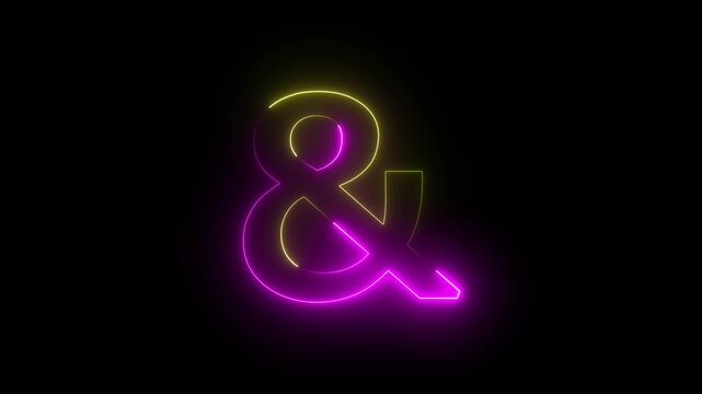 Animated neon ampersand symbol. Glowing Font - And Symbol, animated neon gold and red alphabet symbol on black background 4k video.