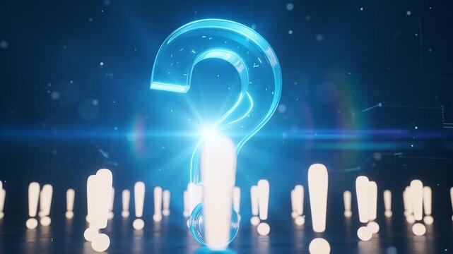 The Power of Curiosity: Blue Question Mark Standing Out in a Crowd of Exclamation Points