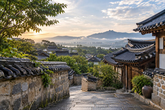 마을 산책길에서 바라본 한옥 기와지붕