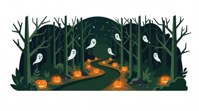 spooky forest path with jack-o-lantern