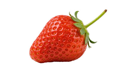 Ripe red strawberry with green stem and leaves, isolated on transparent background © studiox