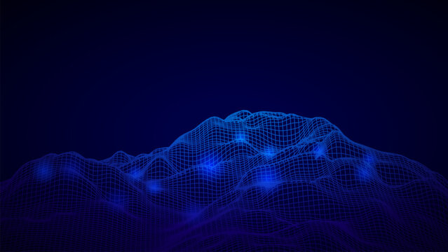 Digital Landscape Terrain Wireframe Grid  Vector Technology Graphic Background Illustration