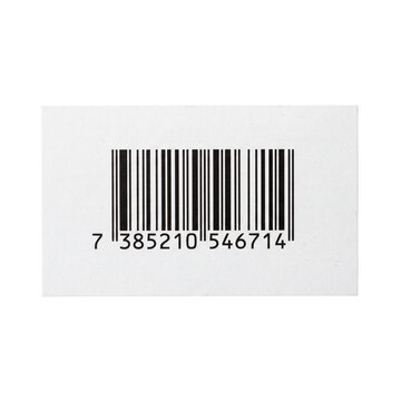 Isolated barcode label on a white rectangular sticker for retail product packaging and inventory