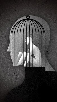 person silhouette with a trapped man inside the head