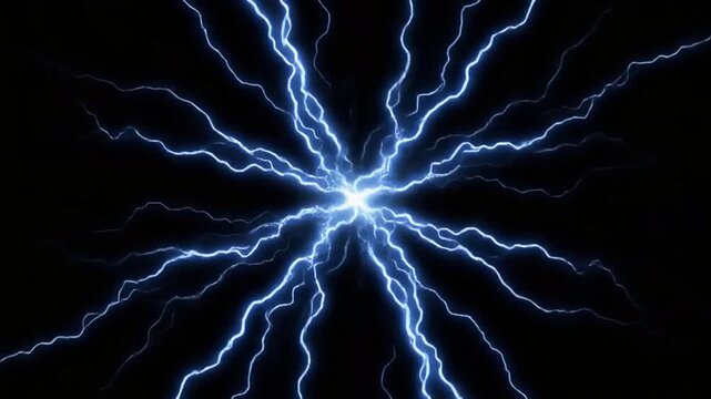 A dynamic burst of glowing electric-blue energy pulsing and radiating outward from a central point, thin luminous streaks of light crackling and branching like electricity