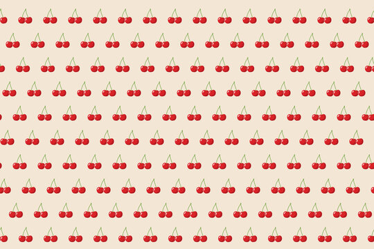Seamless red cherry pattern on cream background