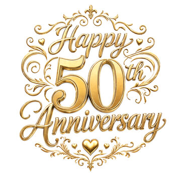 Golden elegant fifty anniversary celebration design with decorative heart and swirls