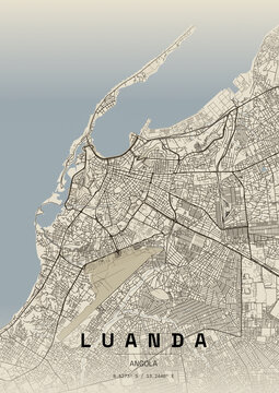 Luanda, Angola &ndash; Vintage Cream Map Poster