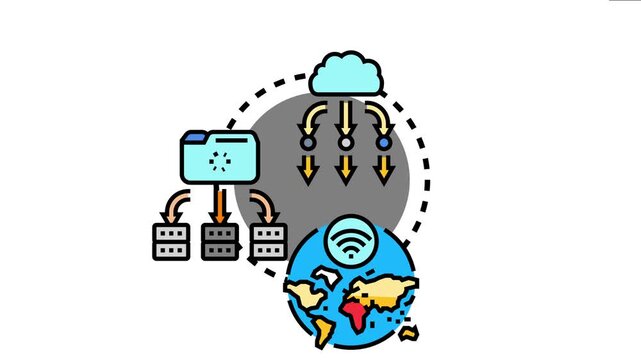 Cloud infrastructure efficiently directing incoming data requests to multiple servers and a global network, ensuring optimal system performance and digital workflow scalability