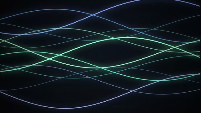 Abstract flowing lines, digital wave pattern, futuristic neon glow, dark background, motion graphics loop