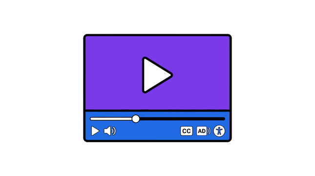 Video Player Interface Vector Illustration with Media Controls and Accessibility Icons