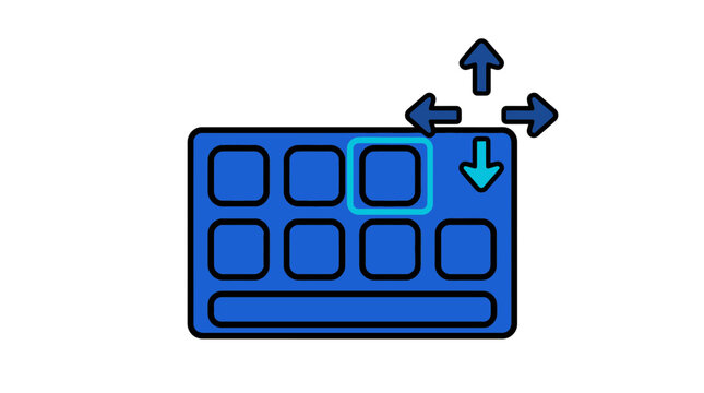 Vector Illustration of Blue Computer Keyboard Icon with Multidirectional Navigation Arrows
