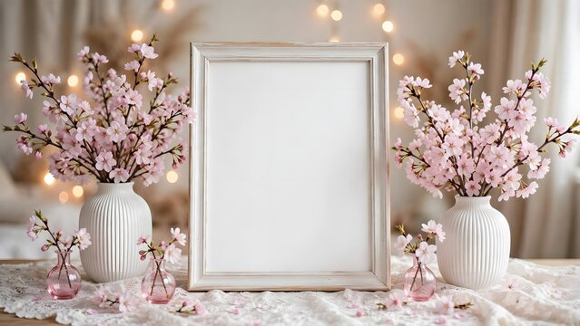 Mockup frame in interior ,spring decor