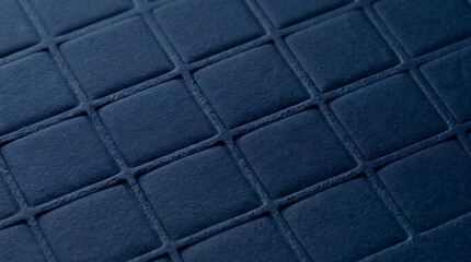 Fototapeta premium A close-up view of a dark blue quilted fabric with a grid pattern, showing soft texture and geometric design.