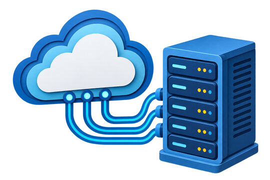 Cloud computing data server rack icon with cloud storage network cable server unit database technology internet connection hardware datacenter infrastructure. PNG. transparent background