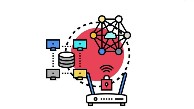 Network infiltration concept showing a digital system with secured devices, a database, and a central network, vulnerabilities and the importance of cybersecurity