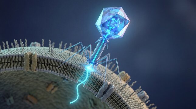 Bacteriophage Injecting DNA into Bacterium in Phage Therapy in 3D