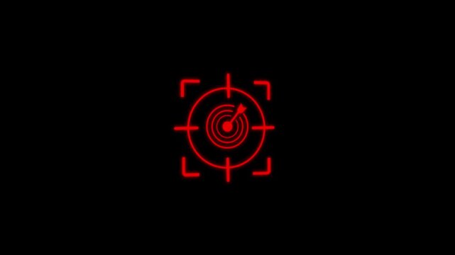 Target scan focus icon animation with radar aim symbol on black background for technology and security design