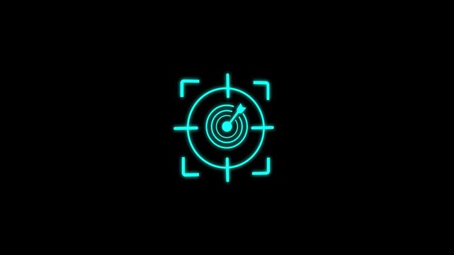 Target scan focus icon animation with radar aim symbol on black background for technology and security design